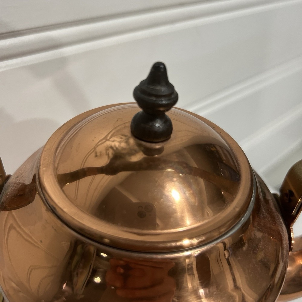 Vintage Marketworld 1980s Copper Tea Kettle with Wooden Handle Made in Portugal - Picture 3 of 14